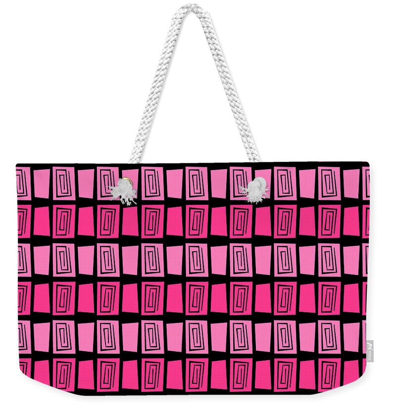 Pink Weekender Tote Bag featuring the digital art Mid Century Modern Maze by Donna Mibus