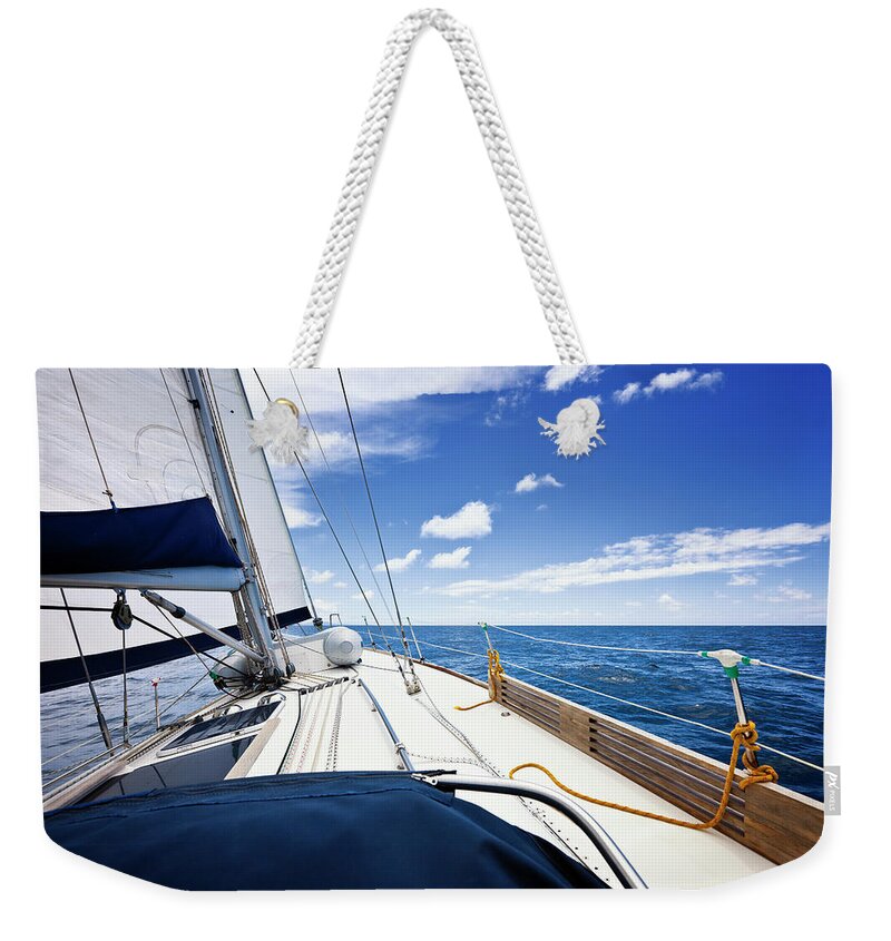 Adriatic Sea Weekender Tote Bag featuring the photograph Sailing In The Wind With Sailboat #7 by Mbbirdy