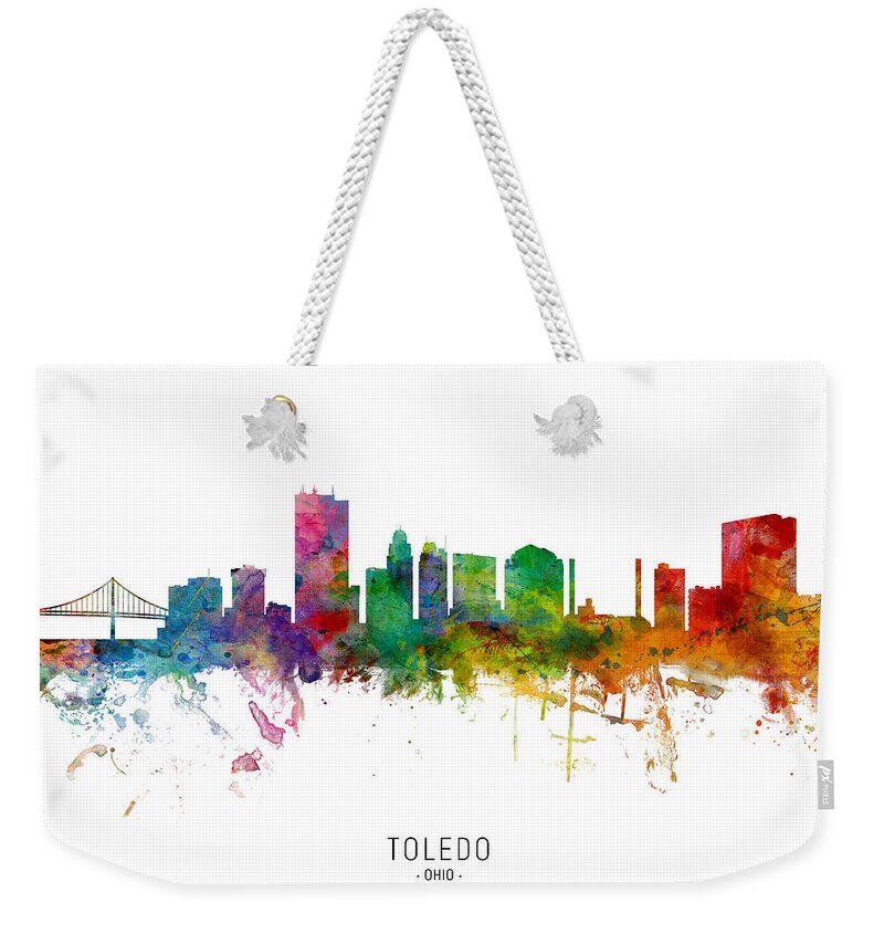 Toledo Weekender Tote Bag featuring the digital art Toledo Ohio Skyline by Michael Tompsett