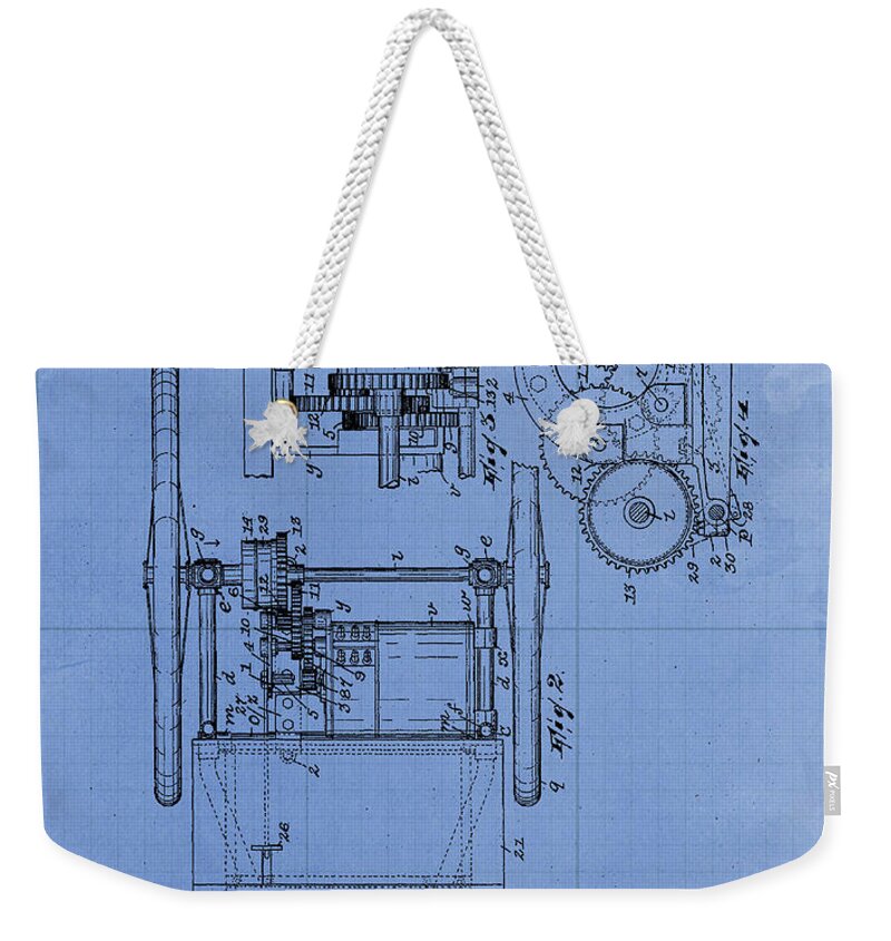 Art Weekender Tote Bag featuring the drawing Wheel Chair Tractor Sheet 2 Vintage Art Print Year 1905 Blueprint #8 by Drawspots Illustrations