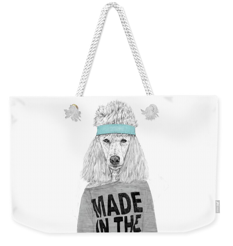 Dog Weekender Tote Bag featuring the drawing 80's Bitch by Balazs Solti