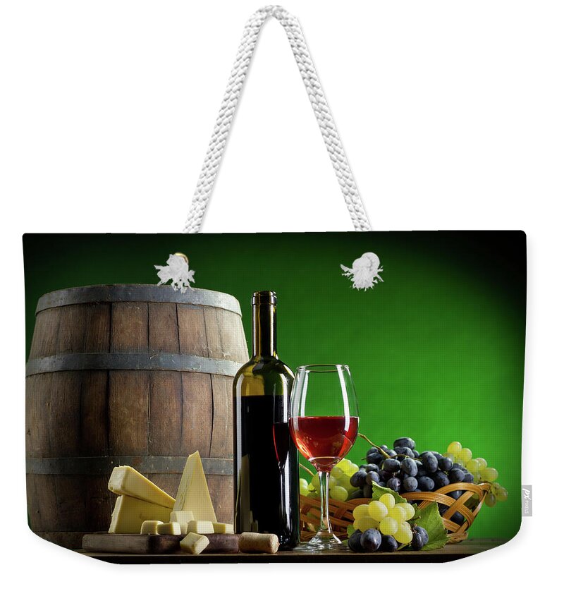 Cheese Weekender Tote Bag featuring the photograph Red Wine Composition #9 by Valentinrussanov
