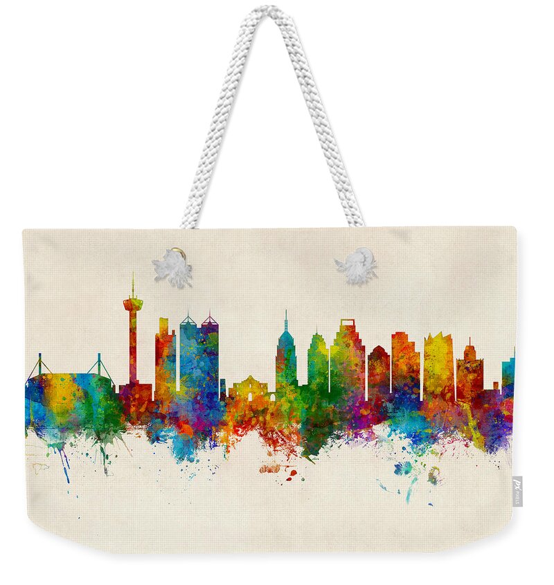 San Antonio Weekender Tote Bag featuring the digital art San Antonio Texas Skyline #9 by Michael Tompsett