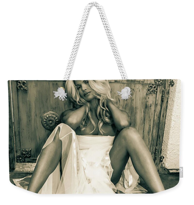 1 One Person Weekender Tote Bag featuring the photograph 9338 Fashionista Selena by Amyn Nasser
