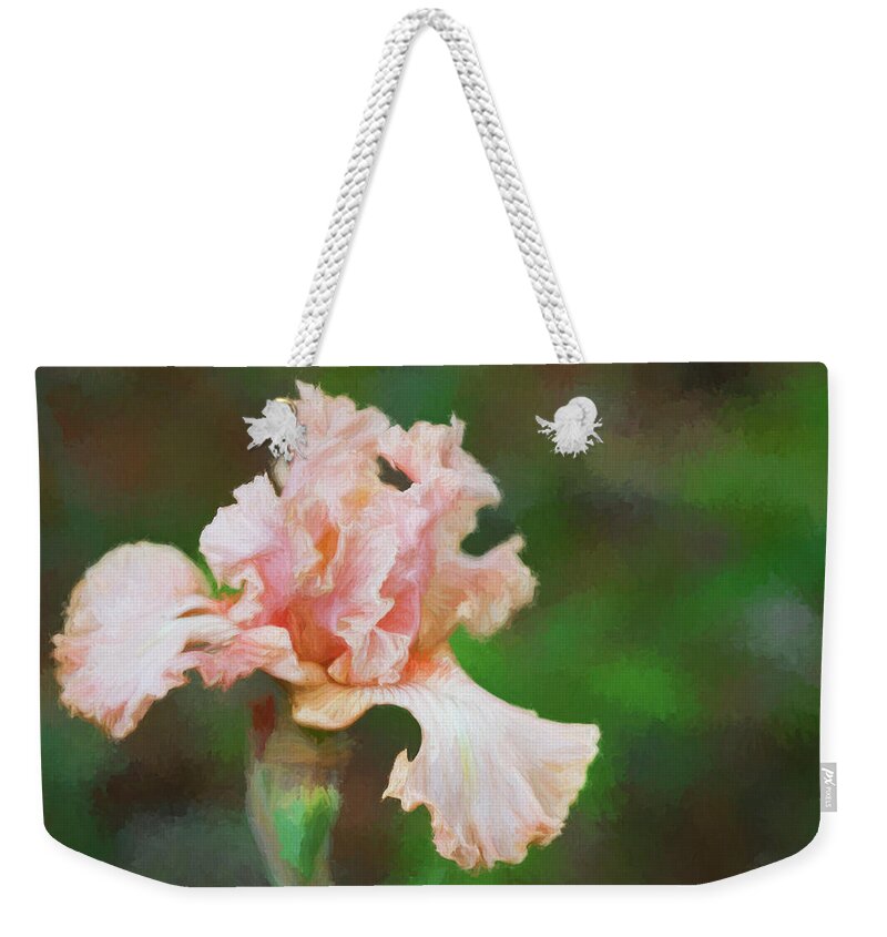 Iris Weekender Tote Bag featuring the photograph A Bit of a Peach Iris by Kathy Clark
