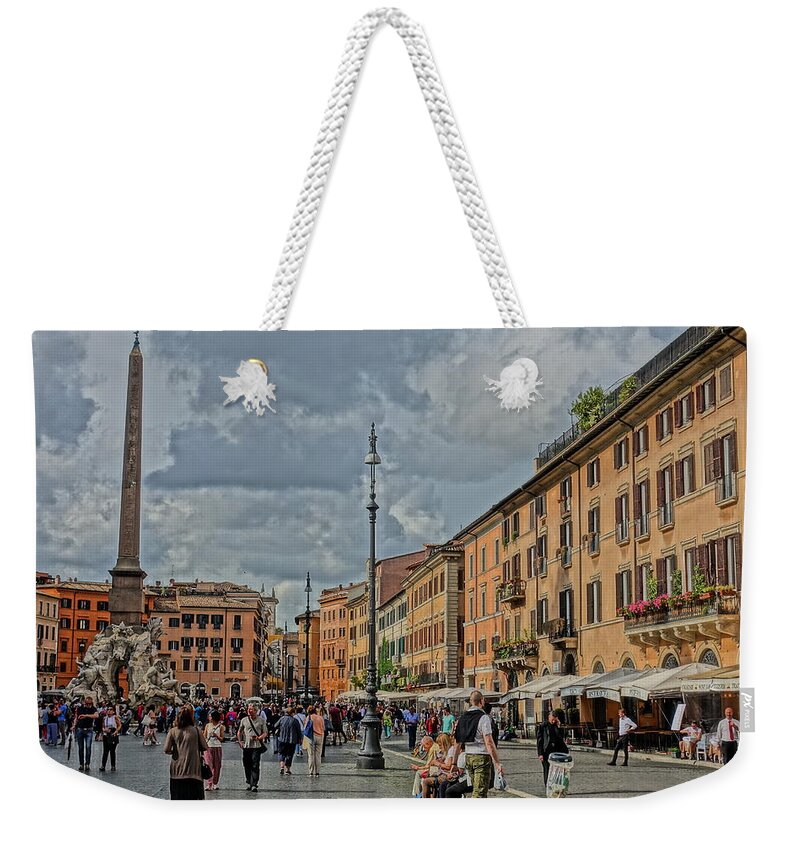Fountain Weekender Tote Bag featuring the photograph A Busy Piazza Navona by Patricia Caron