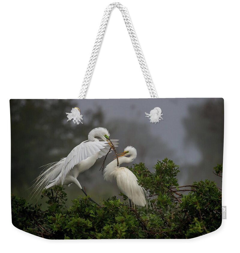 White Egrets Weekender Tote Bag featuring the photograph A Couple of Birds by Dorothy Cunningham