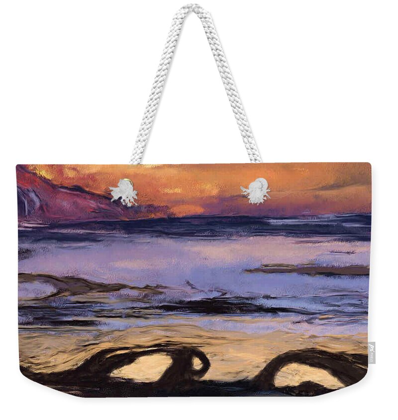  Weekender Tote Bag featuring the digital art A Distant Shore by Rein Nomm