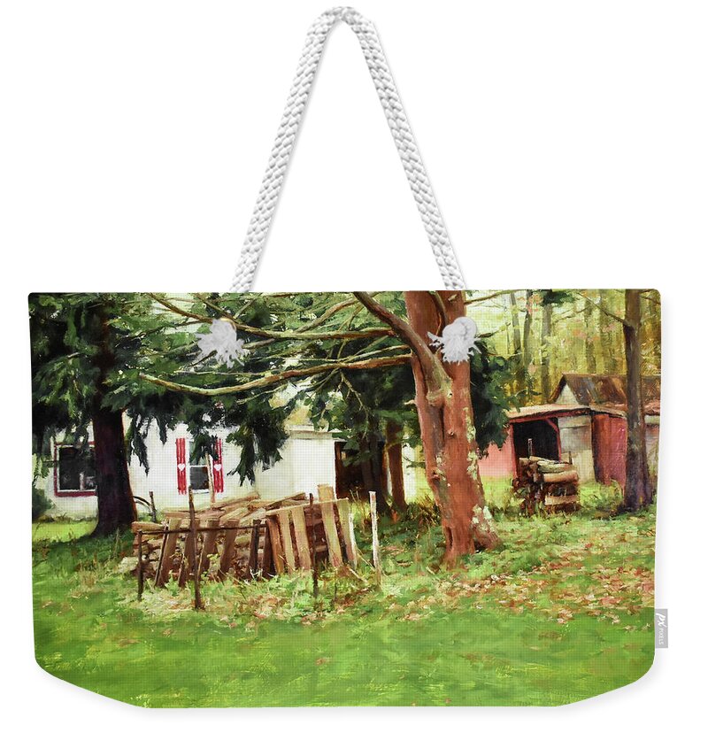 Landscape Weekender Tote Bag featuring the painting A House in the Country #11 by Bibi Snelderwaard Brion