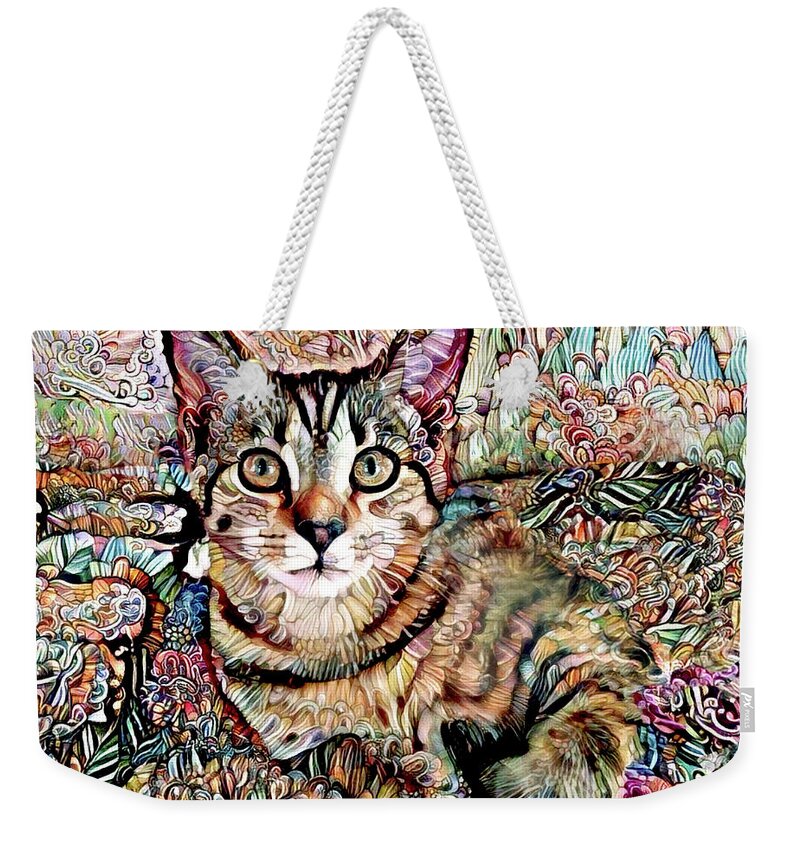 Kitten Weekender Tote Bag featuring the digital art A Kitten Named Prada by Peggy Collins