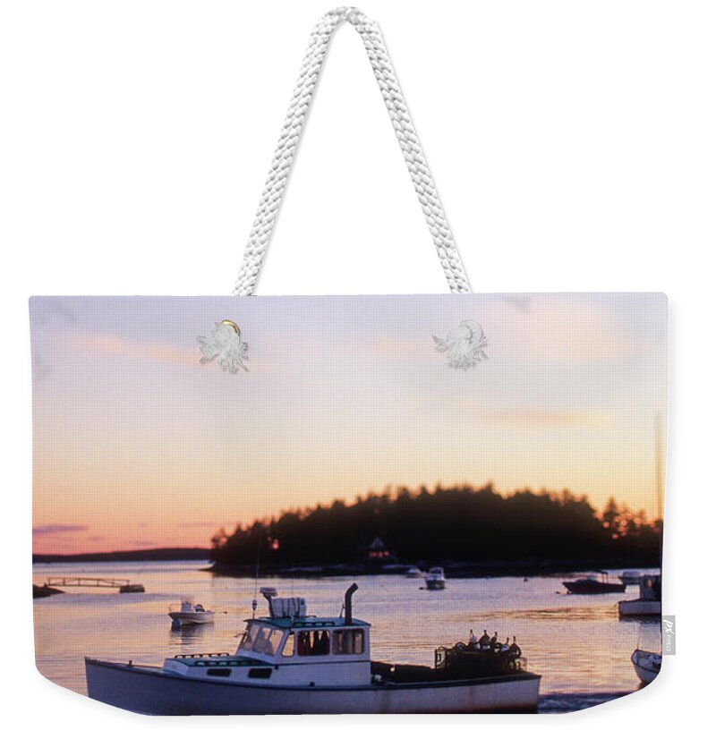Tranquility Weekender Tote Bag featuring the photograph A Maine Lobster Boat by Wesley Hitt