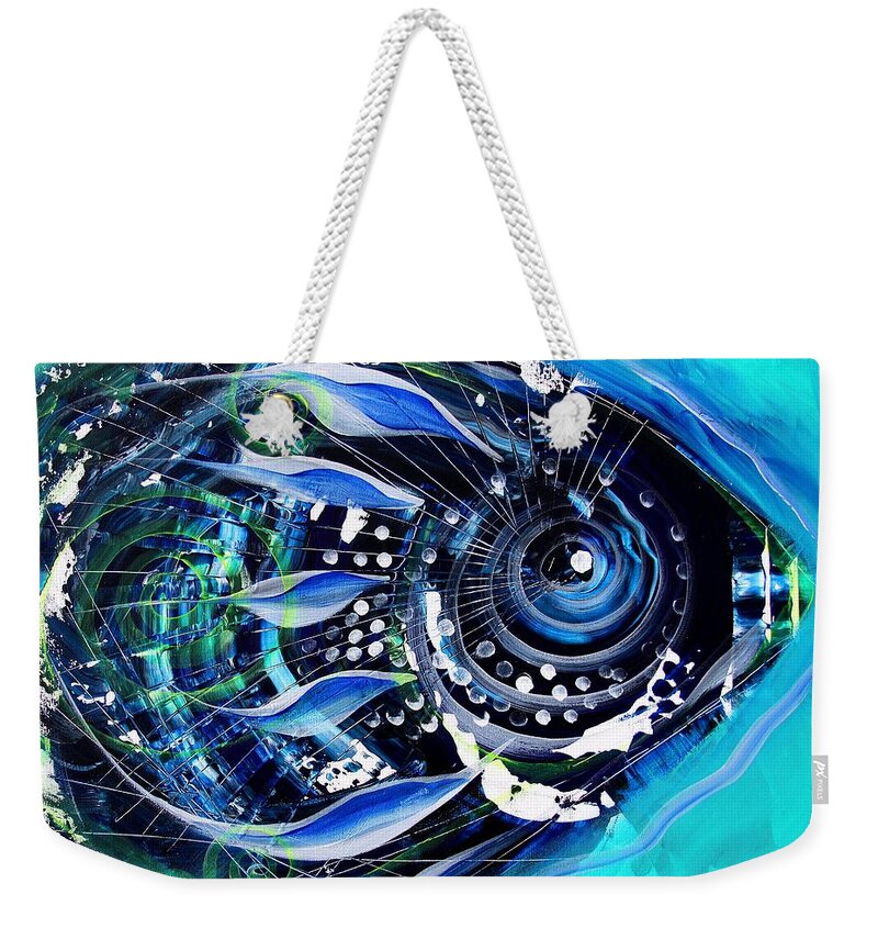 Fish Weekender Tote Bag featuring the painting A new Breed in Blues by J Vincent Scarpace