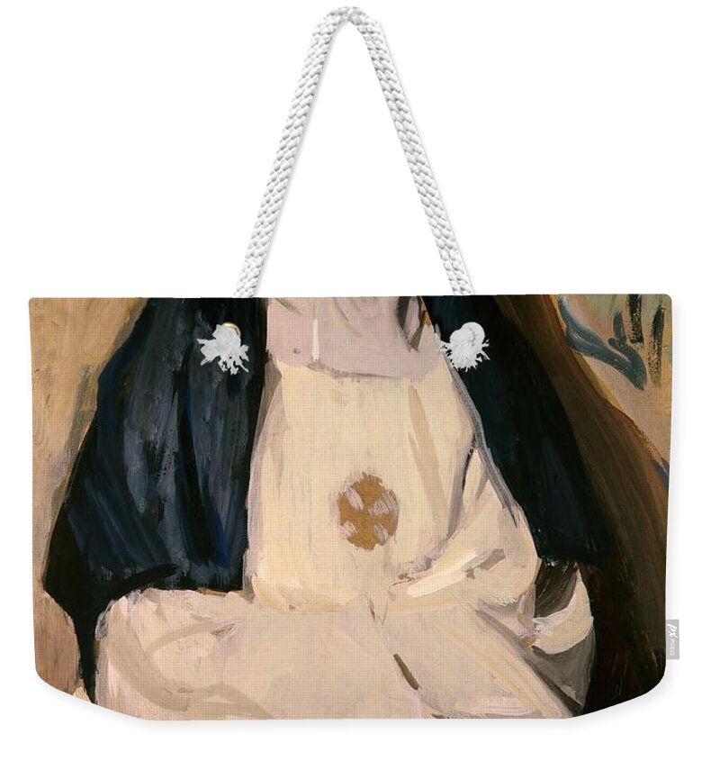 Joaquin Sorolla Weekender Tote Bag featuring the painting 'A Nun', 1918. by Joaquin Sorolla -1863-1923-