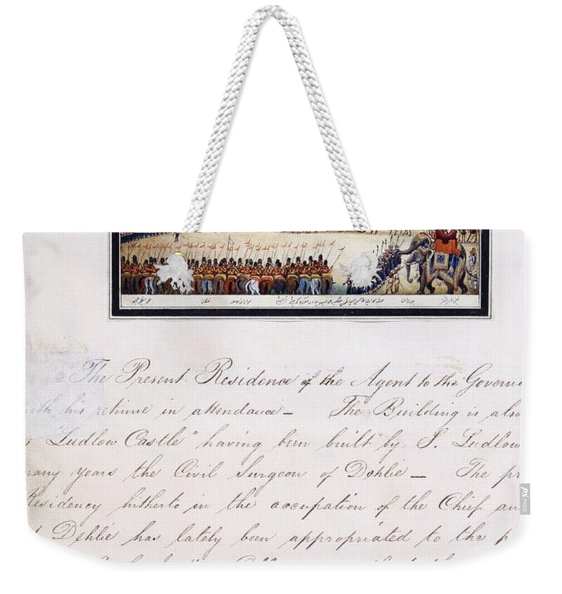 A Page From The Illustrated Manuscript 'reminiscences Of Imperial Delhi',  1844 Weekender Tote Bag by Mazar Or Mazhar Ali Khan - Bridgeman Prints