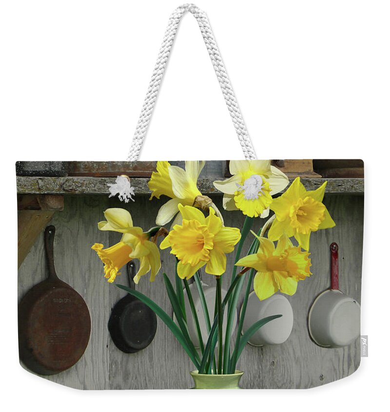 Flowers Weekender Tote Bag featuring the digital art A Place for Daffodils by M Spadecaller