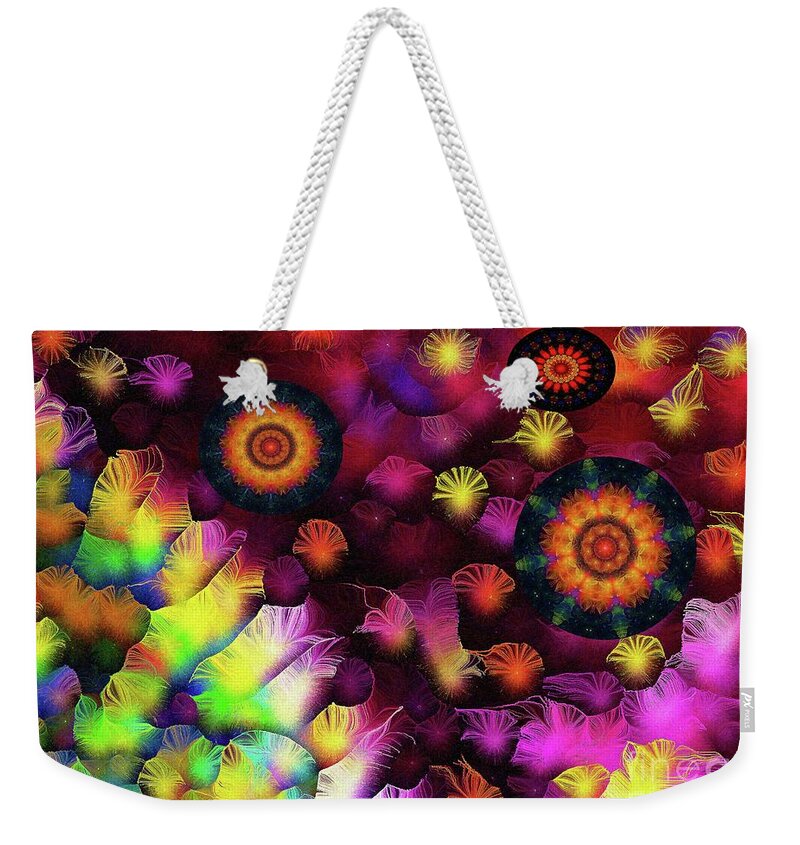 Art And Poetry Weekender Tote Bag featuring the mixed media A Poets Birthday Dance through Fire and Rain 2019 by Aberjhani