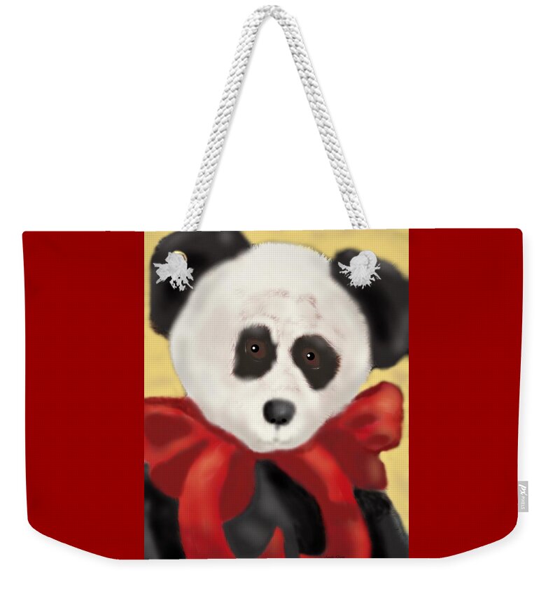 Panda Weekender Tote Bag featuring the digital art A Precious Panda by Angela Davies