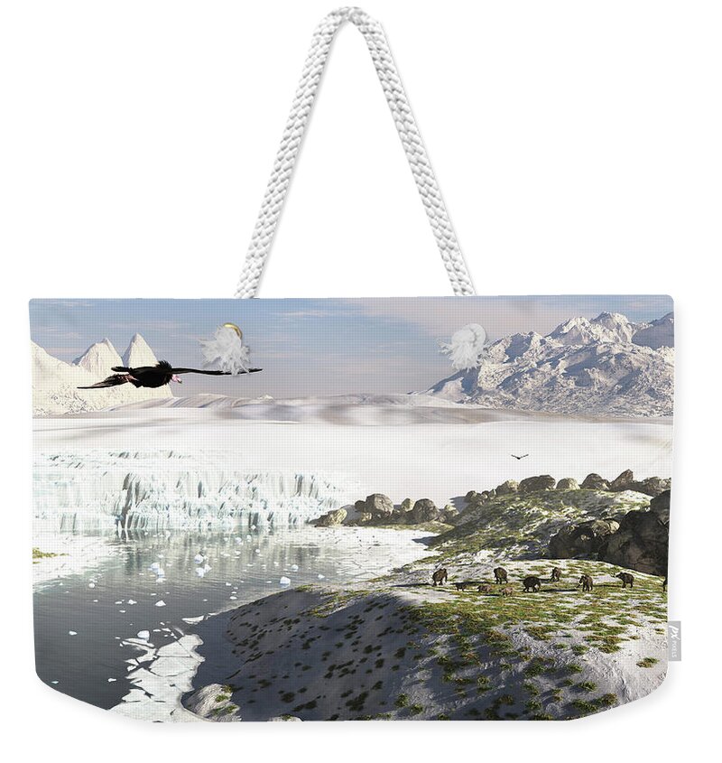 Prehistoric Era Weekender Tote Bag featuring the digital art A Receding Glacial Scene Circa 18,000 by Arthur Dorety/stocktrek Images