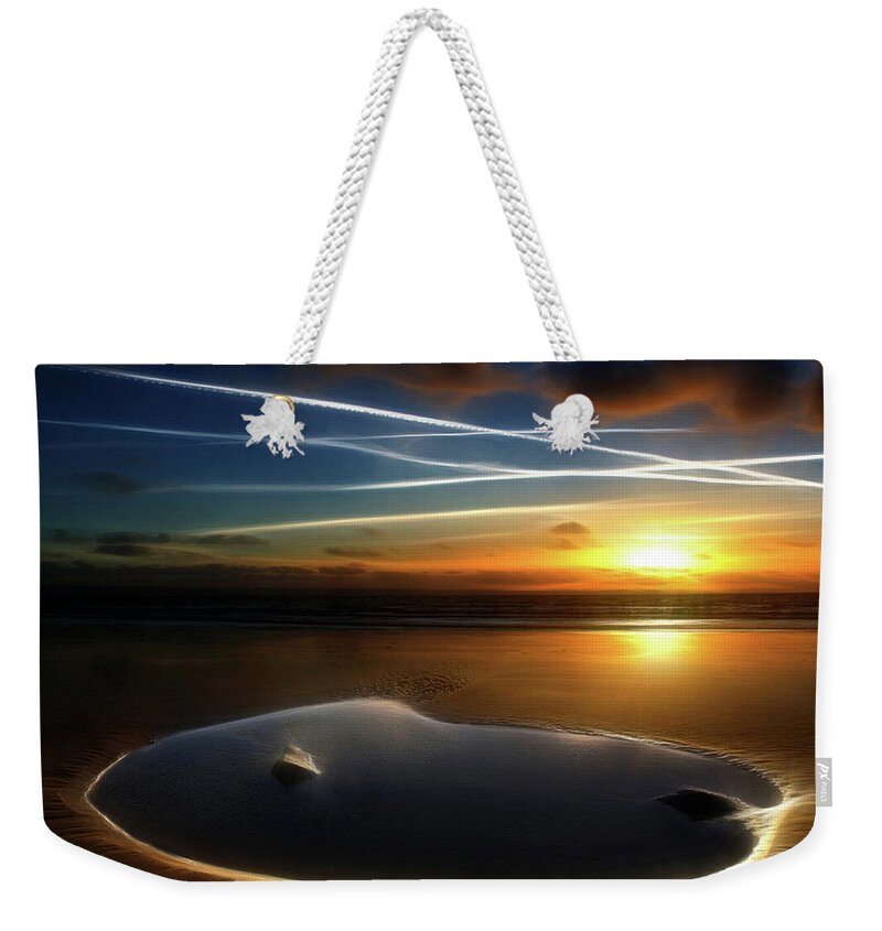 Scenics Weekender Tote Bag featuring the photograph A Rock Pool On The Beach At Sunset by Photo By Anthony Thomas