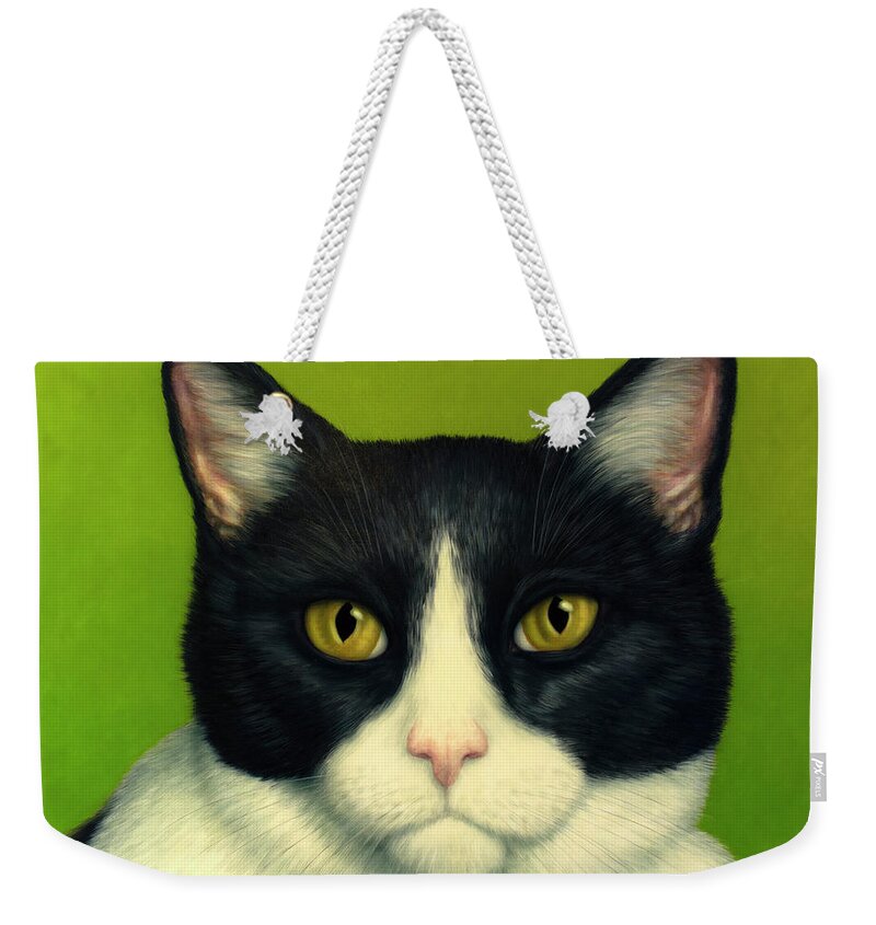 Serious Weekender Tote Bag featuring the painting A Serious Cat by James W Johnson