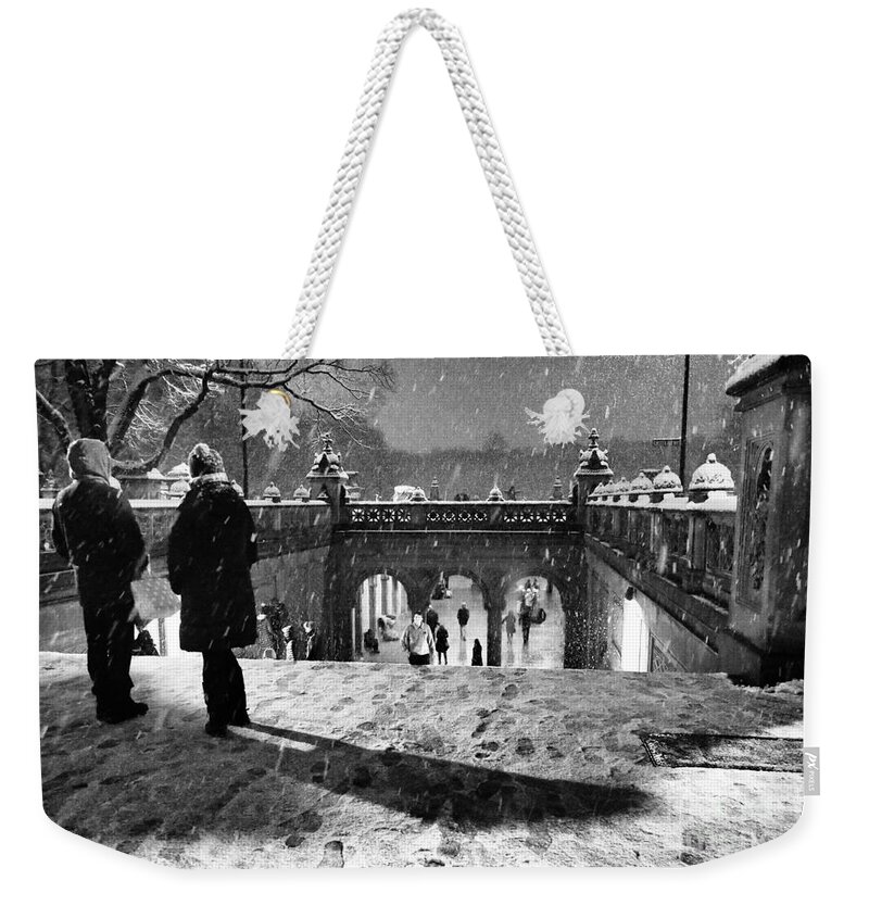 Snow Weekender Tote Bag featuring the photograph A Snowy Night in Central Park by Steve Ember