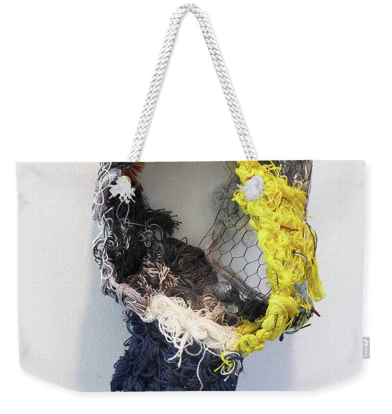 Colorful Weekender Tote Bag featuring the mixed media A-Tisket, A-Tasket by Sylvia Greer