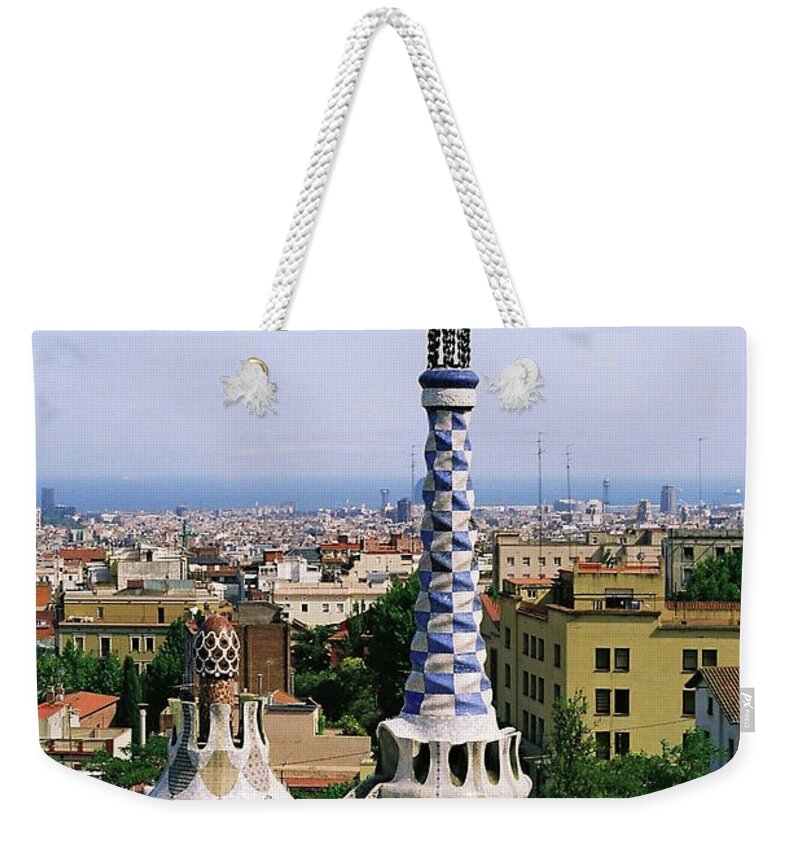 Antoni Gaudí Weekender Tote Bag featuring the photograph A View Over Barcelona From Parc Guell by Tracy Packer Photography