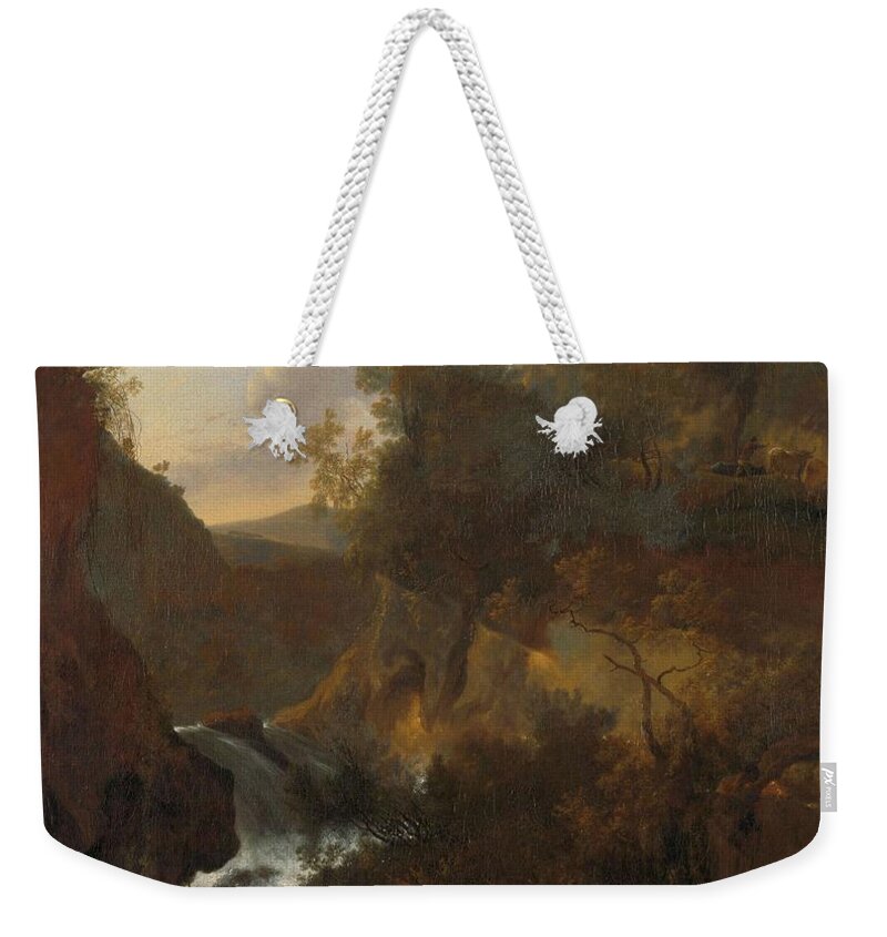 Adam Pijnacker Weekender Tote Bag featuring the painting A Waterfall. by Adam Pijnacker