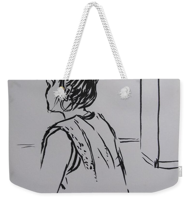 Woman Weekender Tote Bag featuring the drawing A woman at the gym by Sukalya Chearanantana