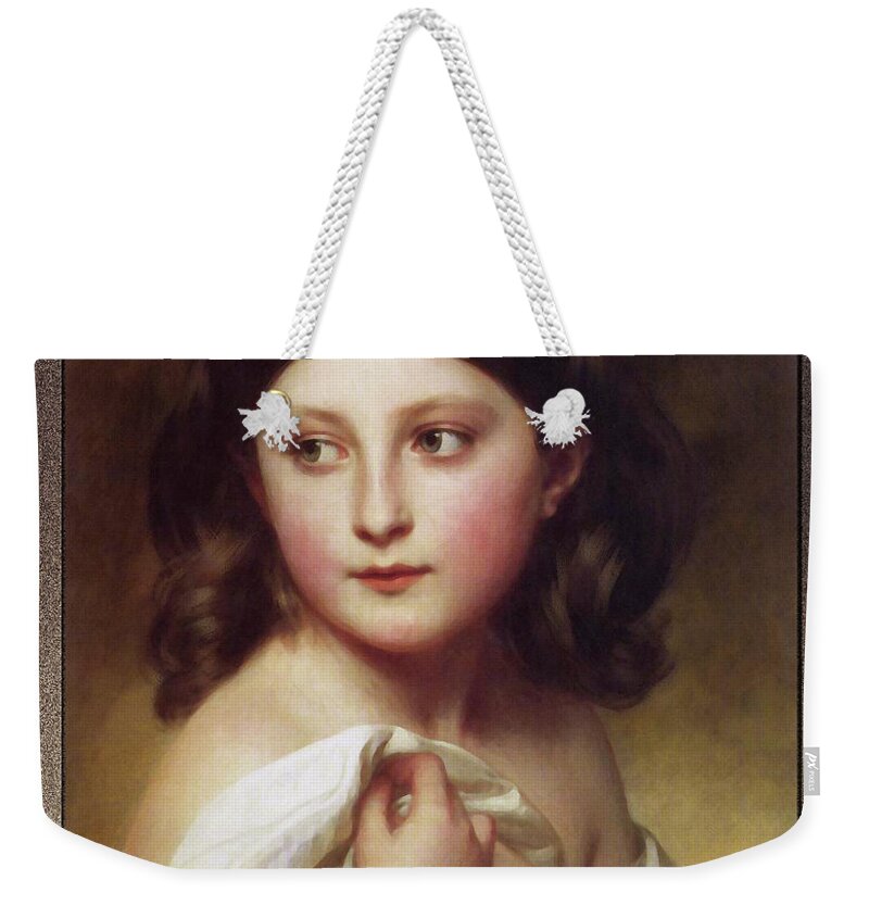 A Young Girl Called Princess Charlotte Weekender Tote Bag featuring the painting A Young Girl Called Princess Charlotte by Franz Xaver Winterhalter by Rolando Burbon