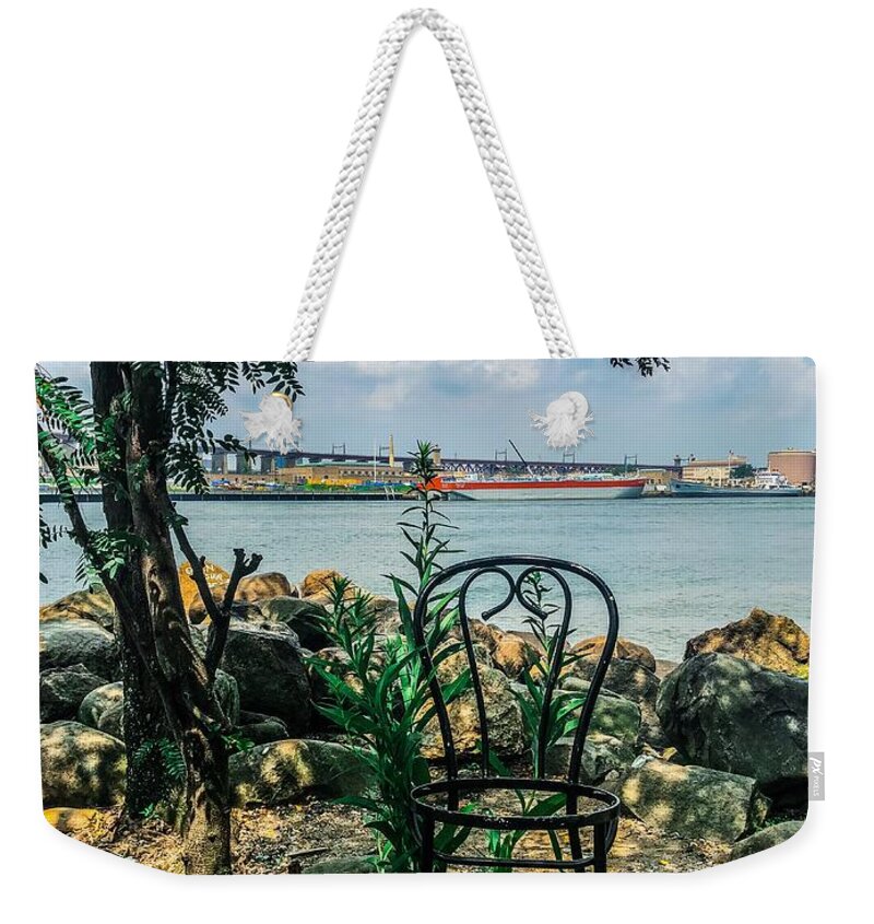 East River Weekender Tote Bag featuring the photograph Abandoned Chair by Cate Franklyn