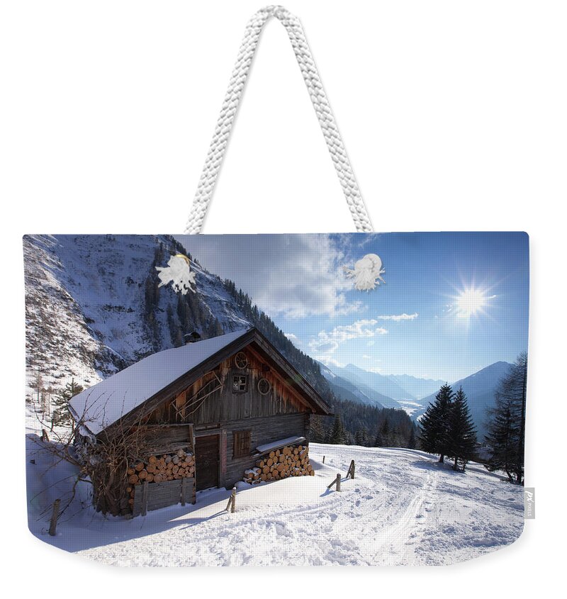 Reutte Weekender Tote Bag featuring the photograph Abandoned Hut In Tirol Austria by Wingmar