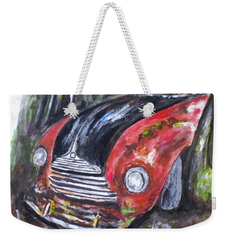Vintage Cars Weekender Tote Bag featuring the painting Abandoned in Woods by Clyde J Kell