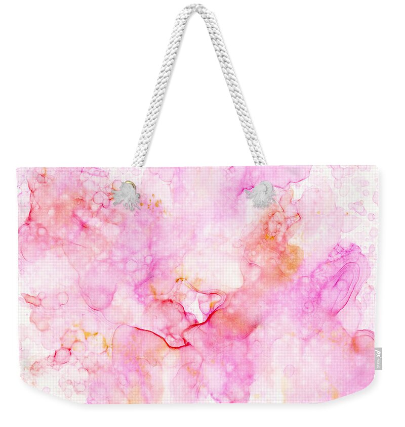 Pink Weekender Tote Bag featuring the painting Abstract 36 by Lucie Dumas