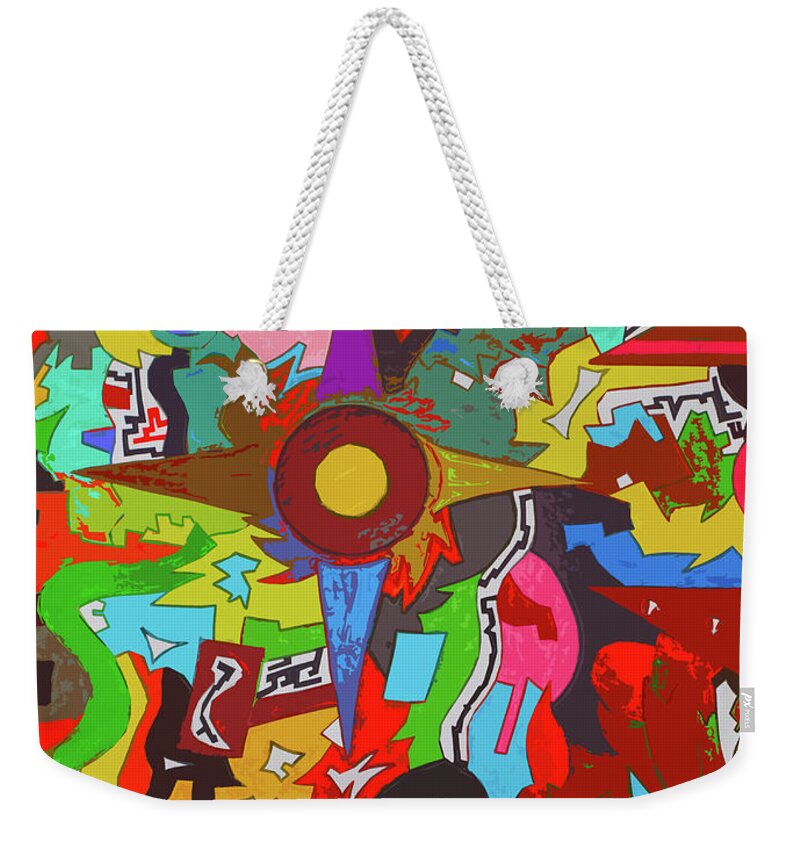 Cubism Weekender Tote Bag featuring the painting Abstract Aztec Calendar by Robert Margetts