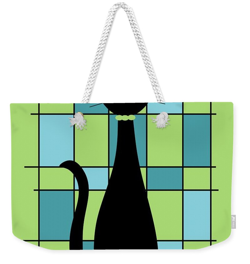  Weekender Tote Bag featuring the digital art Abstract Cat in Green by Donna Mibus
