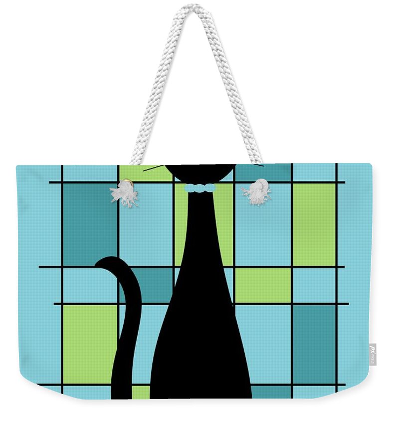  Weekender Tote Bag featuring the digital art Abstract Cat in Light Blue by Donna Mibus