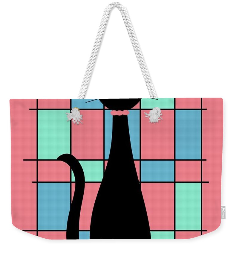  Weekender Tote Bag featuring the digital art Abstract Cat in Pink by Donna Mibus