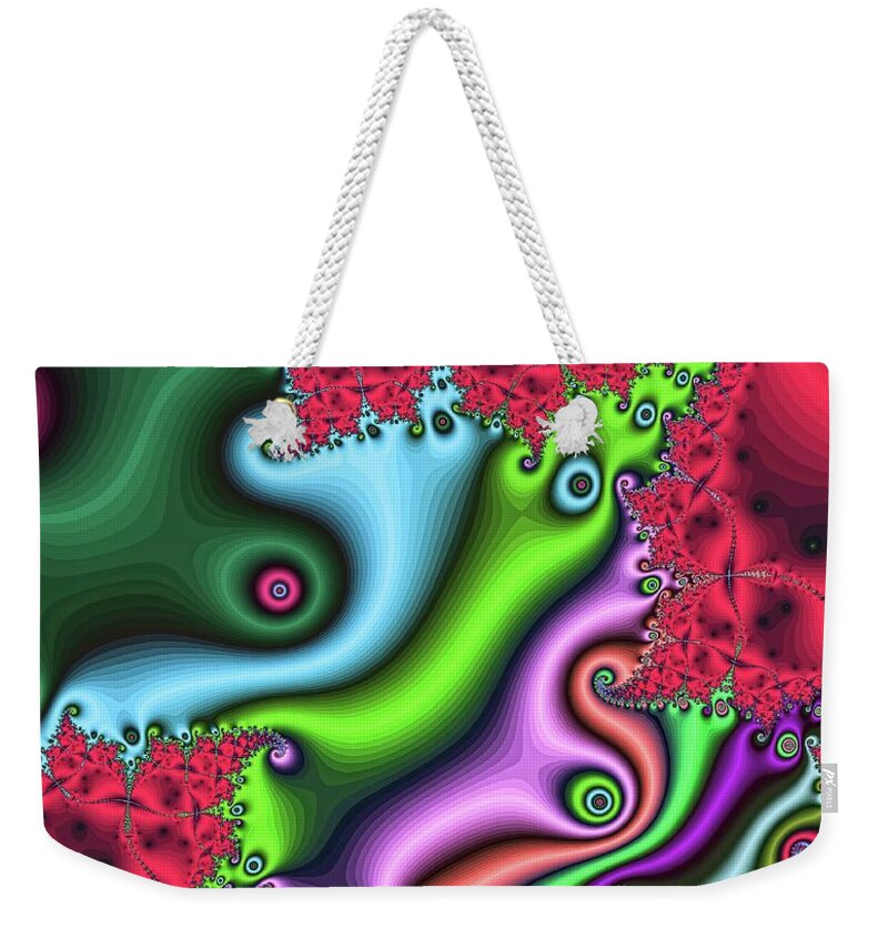 Fractal Weekender Tote Bag featuring the digital art Abstract Color Current Red by Don Northup