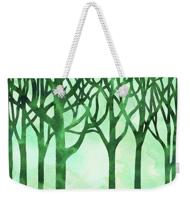 Abstract Weekender Tote Bag featuring the painting Abstract Green Marble Watercolor Forest by Irina Sztukowski