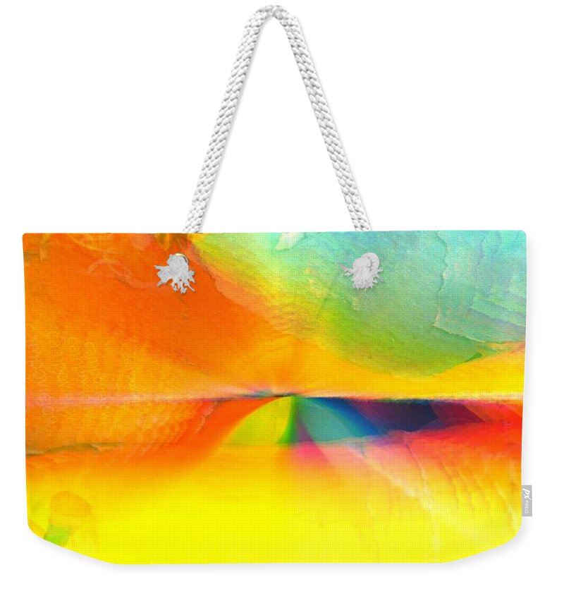 Kaleidoscope Weekender Tote Bag featuring the digital art Abstract Landscape Yellow Kaleidoscope by Itsonlythemoon -