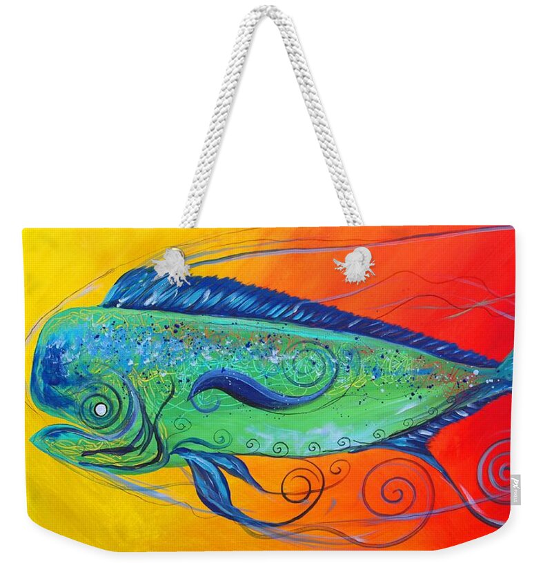 Fish Weekender Tote Bag featuring the painting Abstract Mahi Mahi, 8 by J Vincent Scarpace