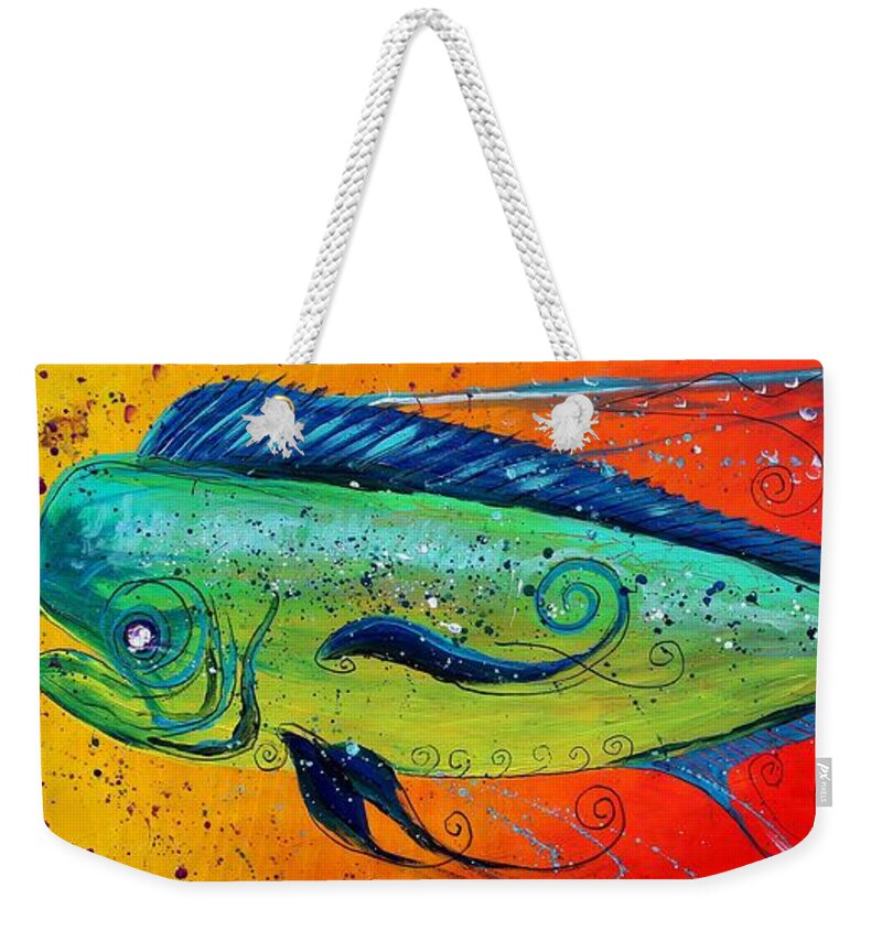 Fish Weekender Tote Bag featuring the painting Abstract Mahi Mahi by J Vincent Scarpace