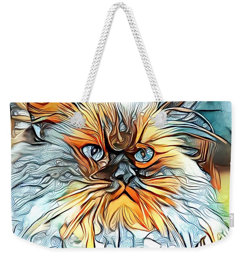 Himalayan Weekender Tote Bag featuring the digital art Abstract Orange Himmy Cat by Don Northup