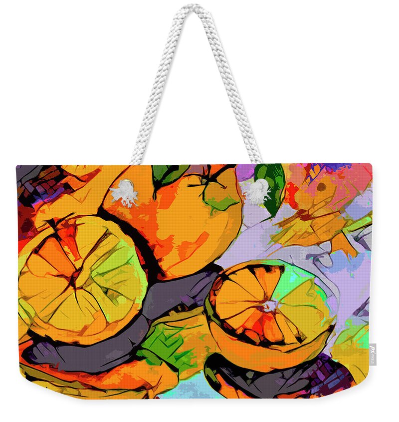 Food Weekender Tote Bag featuring the mixed media Abstract Oranges Modern Food Art by Ginette Callaway