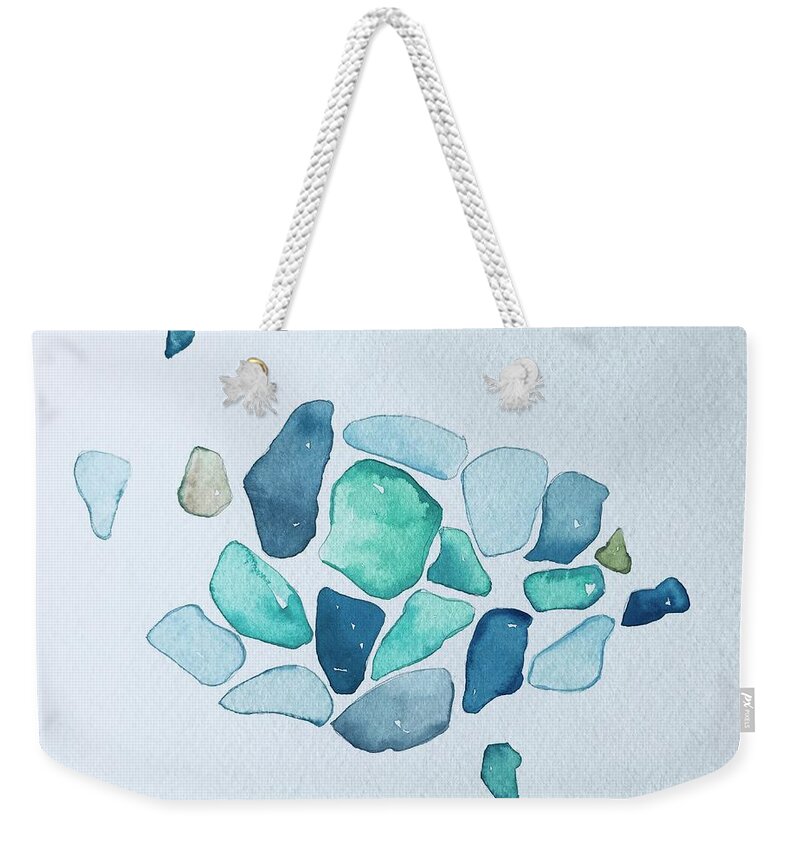 Sea Weekender Tote Bag featuring the painting Abstract Sea Glass by Luisa Millicent