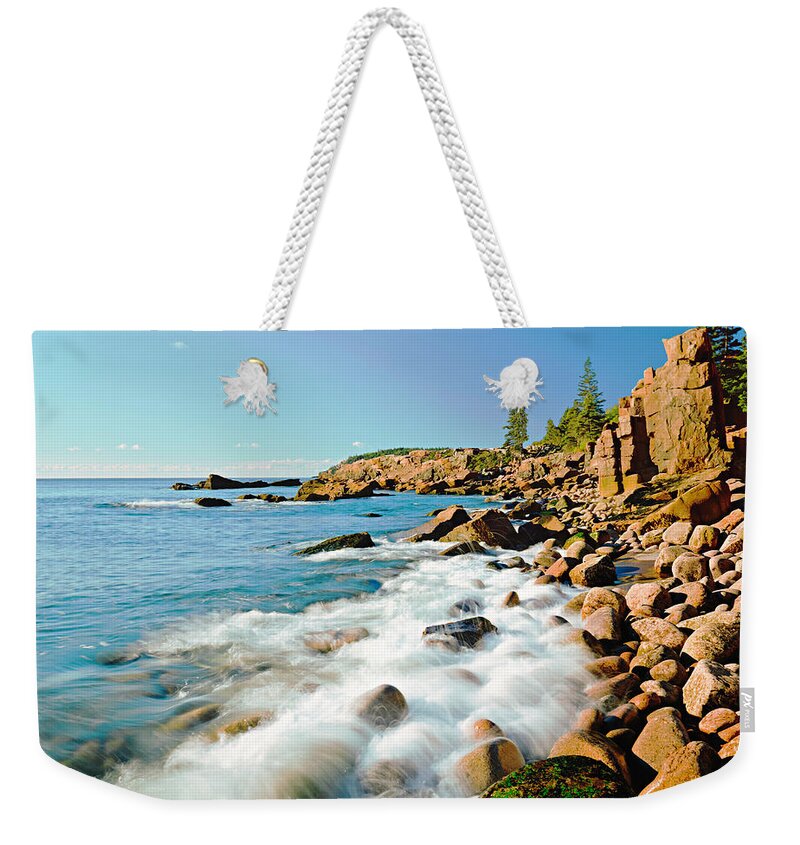 Water's Edge Weekender Tote Bag featuring the photograph Acadia National Parks Rocky Atlantic by Ron thomas