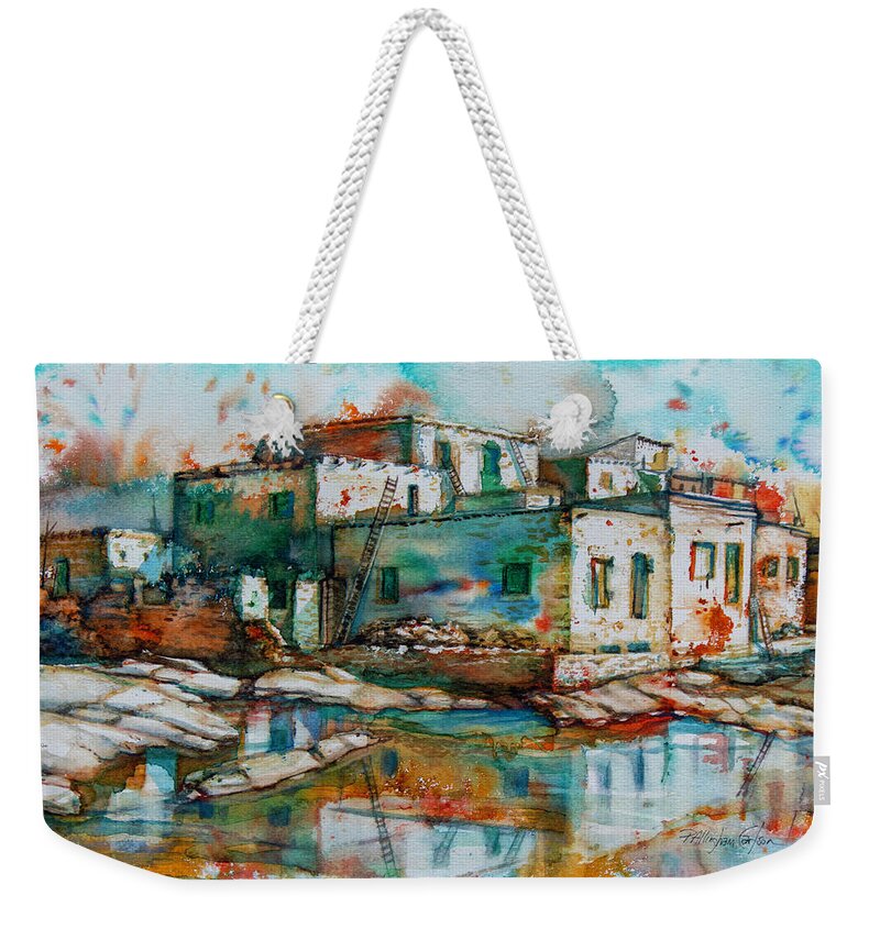 Acoma Pueblo Weekender Tote Bag featuring the painting Acoma Pueblo, New Mexico by Patricia Allingham Carlson
