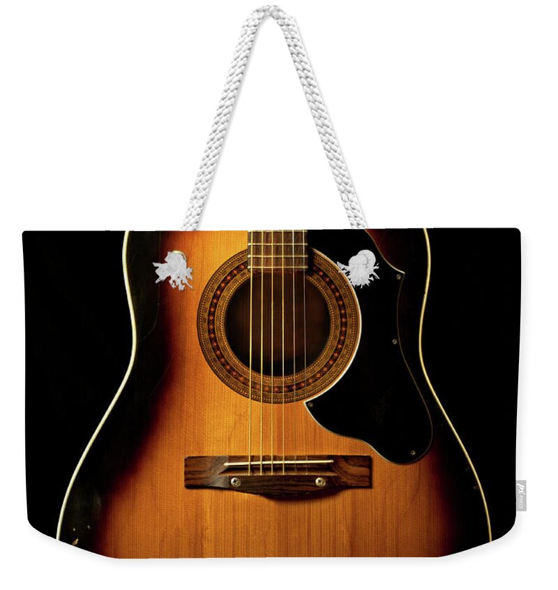 Music Weekender Tote Bag featuring the photograph Acoustic Guitar by Juj Winn