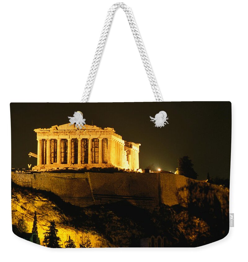 Greek Culture Weekender Tote Bag featuring the photograph Acropolis At Night Seen From Filopappou by Lonely Planet